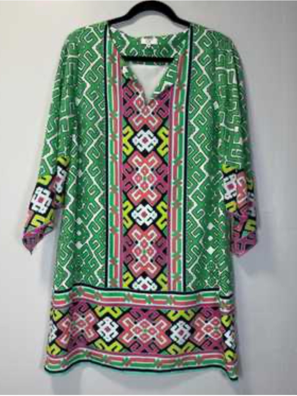 crown & ivy Green Geometric Mini Dress with Pink and Yellow Accents size 6P